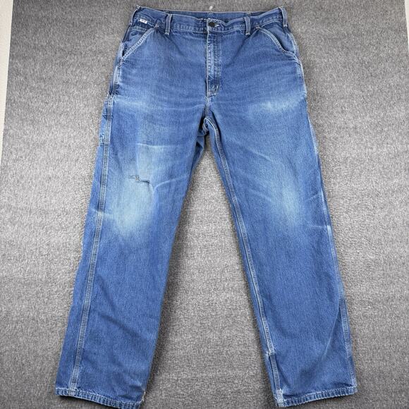 Carhartt FR Jeans Mens 38x34 Blue Carpenter Dungaree Fit FRC Flame Resistant - Picture 1 of 8